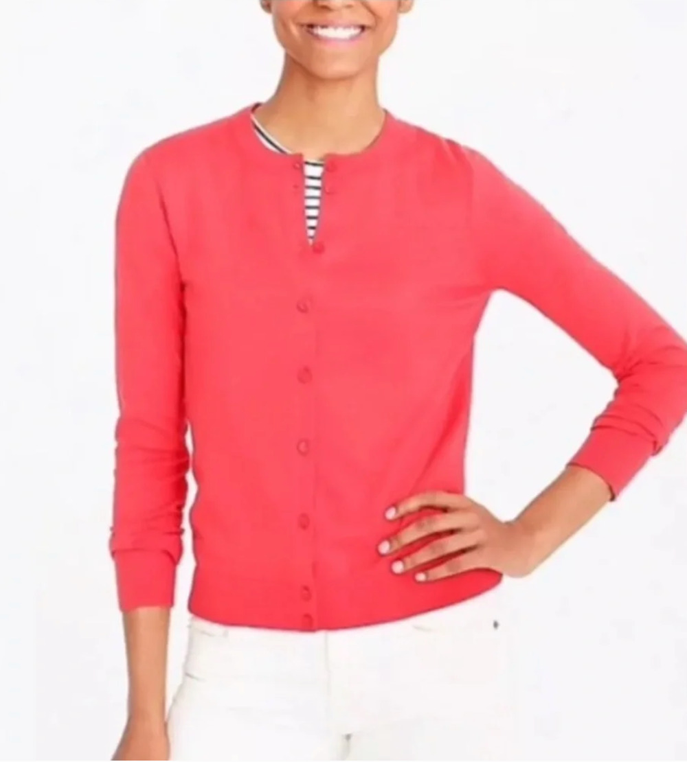 J. Crew Caryn Cotton Cardigan Sweater Pink E5957 Size L
